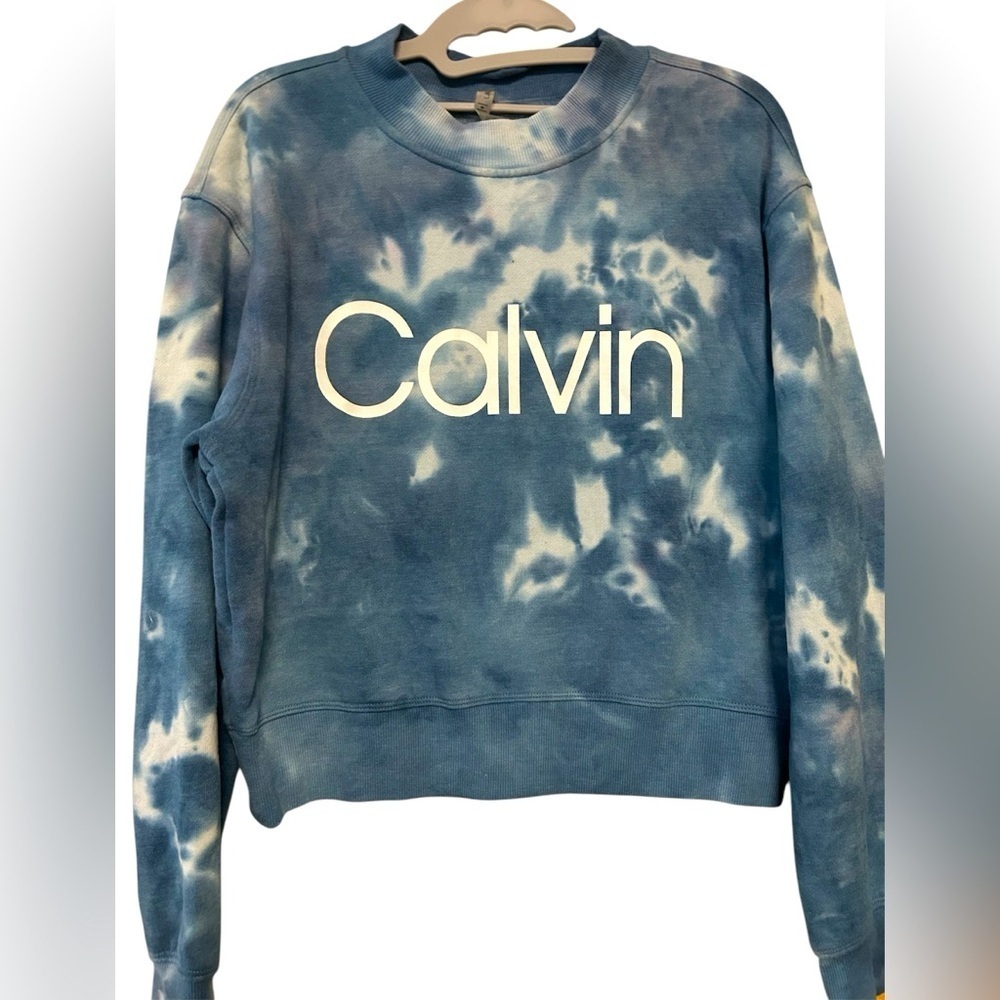 Calvin Klein Blue Tie-Dye Sweatshirt, oversized, size Med, EUC